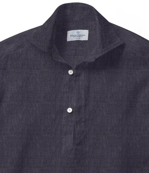 【Herdmans Linen】ネイビー リネン 無地 カプリシャツ