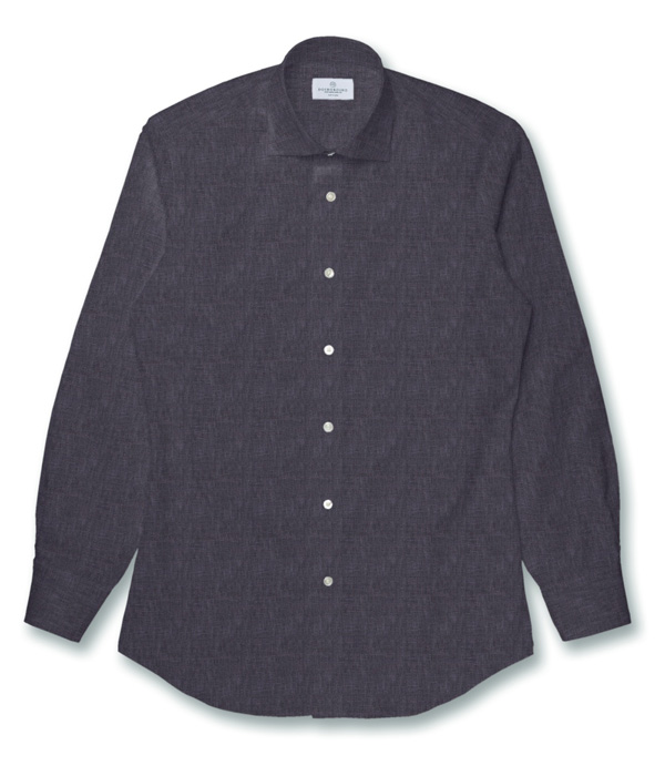 【Herdmans Linen】ネイビー リネン 無地 ドレスシャツ
