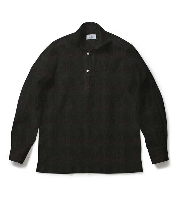 【Herdmans Linen】ブラック リネン 無地 カプリシャツ