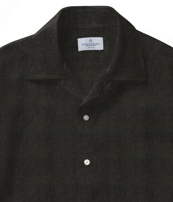 【Herdmans Linen】ブラック リネン 無地 オープンカラーシャツ