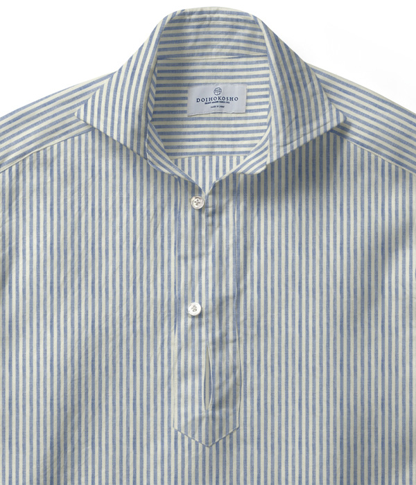 【Herdmans Linen】サックス リネン ストライプ カプリシャツ