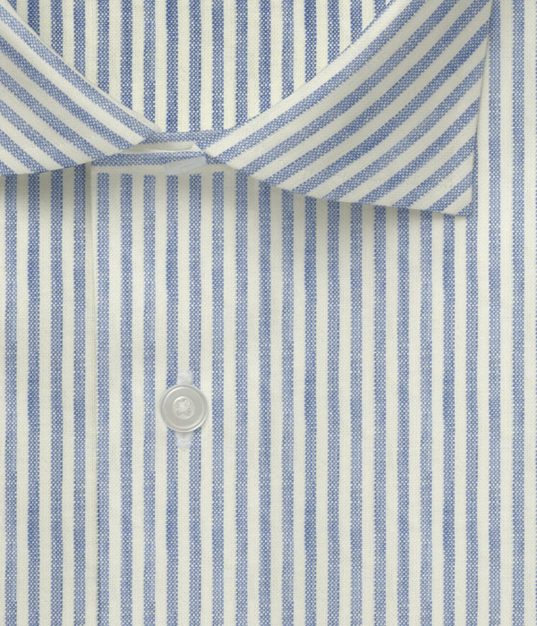 【Herdmans Linen】サックス リネン ストライプ ドレスシャツ