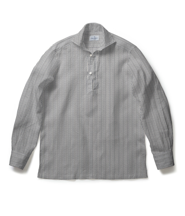 【Herdmans Linen】ブラック リネン ストライプ カプリシャツ