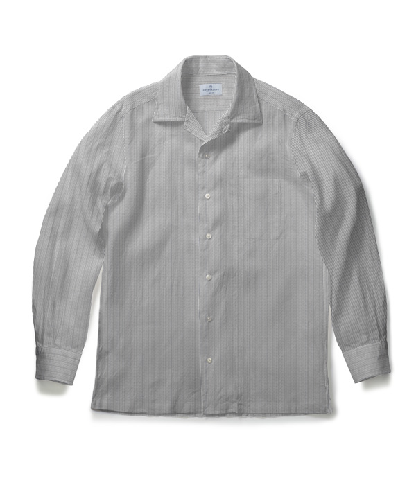 【Herdmans Linen】ブラック リネン ストライプ オープンカラーシャツ