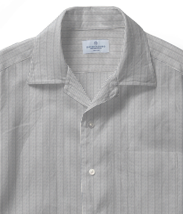 【Herdmans Linen】ブラック リネン ストライプ オープンカラーシャツ