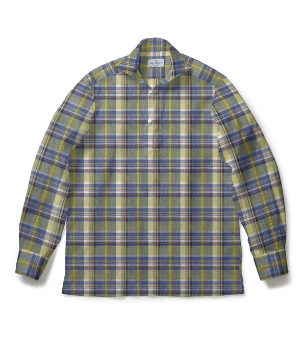 【Herdmans Linen】ブルー×ライム リネン チェック カプリシャツ