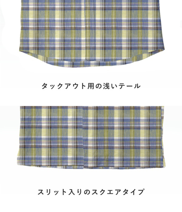【Herdmans Linen】ブルー×ライム リネン チェック オープンカラーシャツ