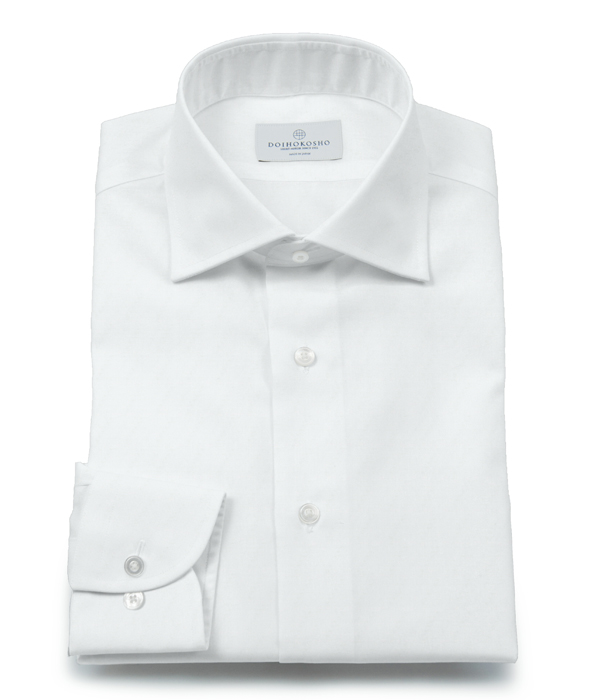 【The Royal Caribbean Cotton】100/2 ホワイト ブロード 無地 ワイドカラーシャツ（Classic｜クラシックフィット）
