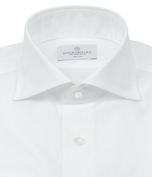 【The Royal Caribbean Cotton】100/2 ホワイト ブロード 無地 ホリゾンタルワイドカラーシャツ（Darts｜スリムフィット）