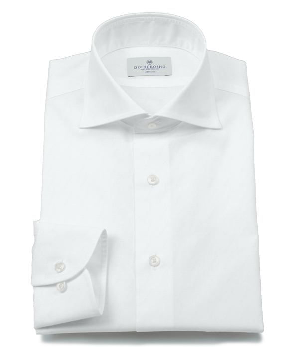 【The Royal Caribbean Cotton】100/2 ホワイト ブロード 無地 ホリゾンタルワイドカラーシャツ（Classic｜クラシックフィット）