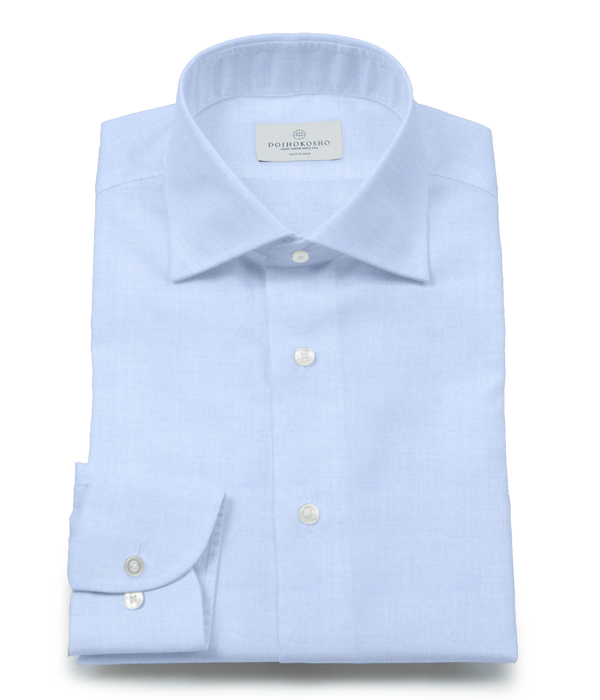 【The Royal Caribbean Cotton】100/2 サックス ブロード 無地 ワイドカラーシャツ（Classic｜クラシックフィット）