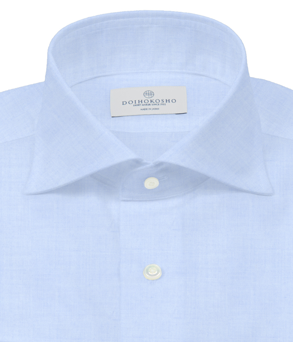 【The Royal Caribbean Cotton】100/2 サックス ブロード 無地 ホリゾンタルワイドカラーシャツ（Classic｜クラシックフィット）