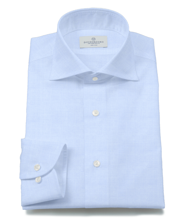 【The Royal Caribbean Cotton】100/2 サックス ブロード 無地 ホリゾンタルワイドカラーシャツ（Classic｜クラシックフィット）