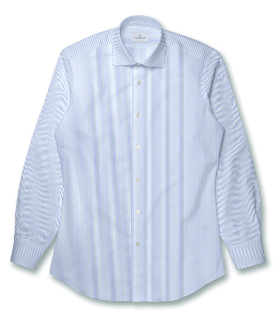 【Royal Caribbean SILVER】100/2 サックス ツイル ストライプ ドレスシャツ