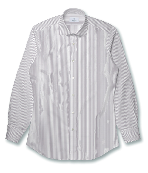【Royal Caribbean SILVER】100/2 ベージュ ツイル ストライプ ドレスシャツ（Made to Measure）
