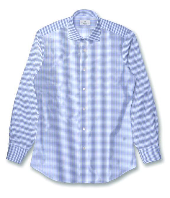 【Royal Caribbean SILVER】100/2 サックス ブロード チェック ドレスシャツ（Easy Order）