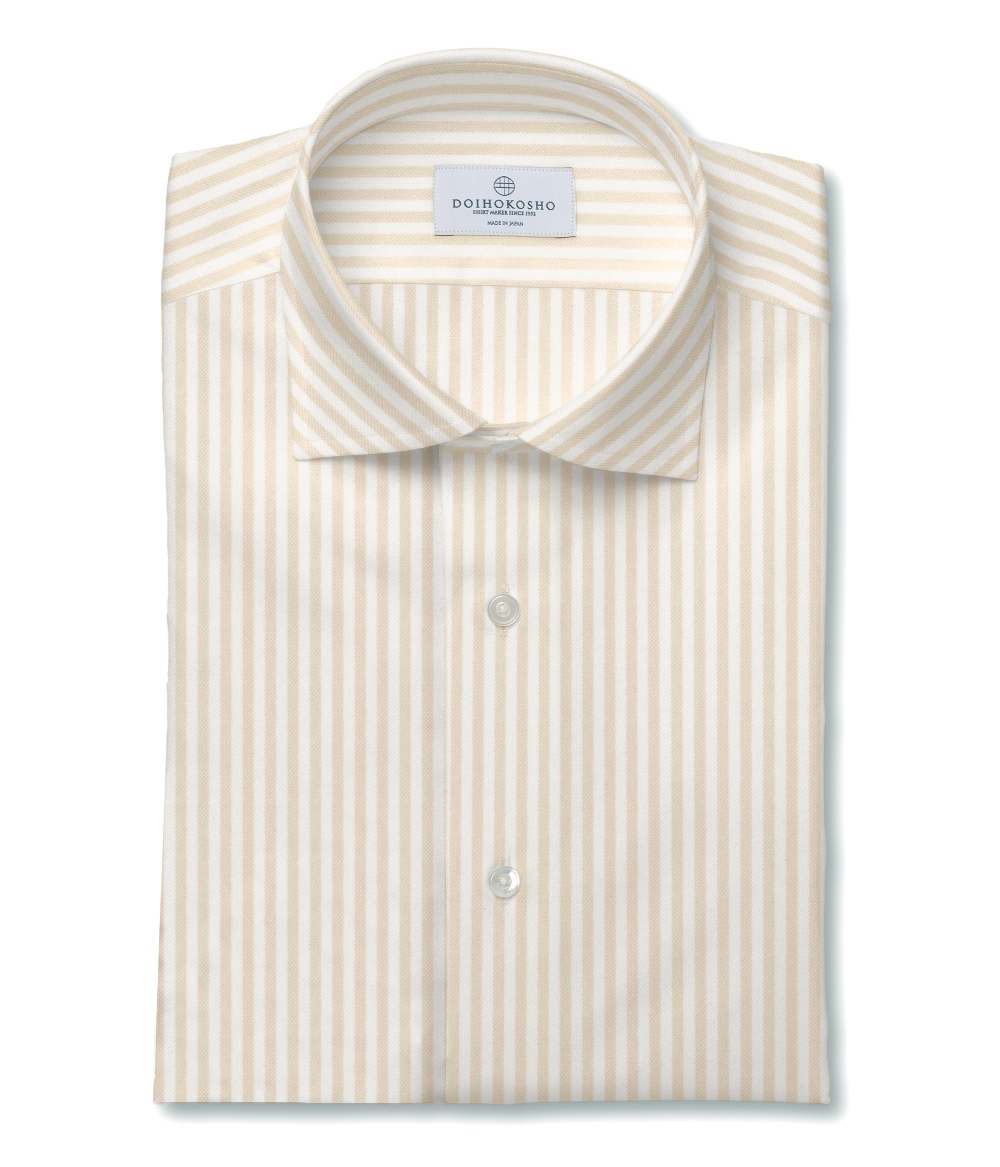【Royal Caribbean SILVER】100/2 ベージュ レノクロス ストライプ ドレスシャツ