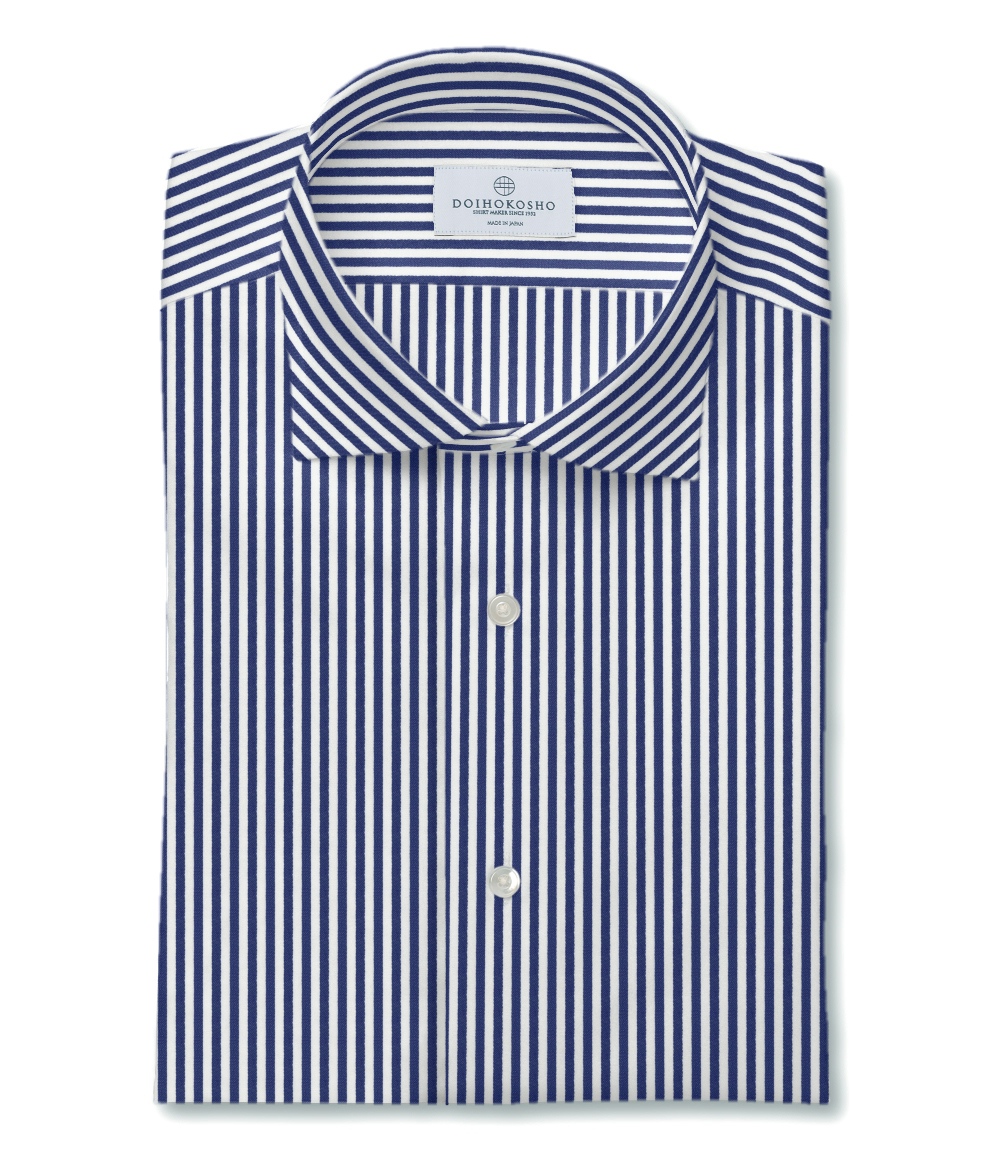 【Royal Caribbean SILVER】100/2 ブルー サテン ストライプ ドレスシャツ