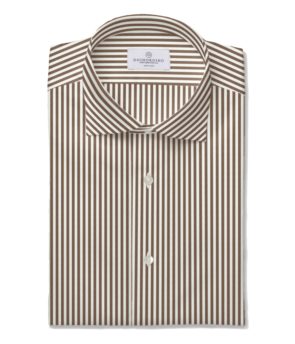 【Royal Caribbean SILVER】100/2 ブラウン サテン ストライプ ドレスシャツ