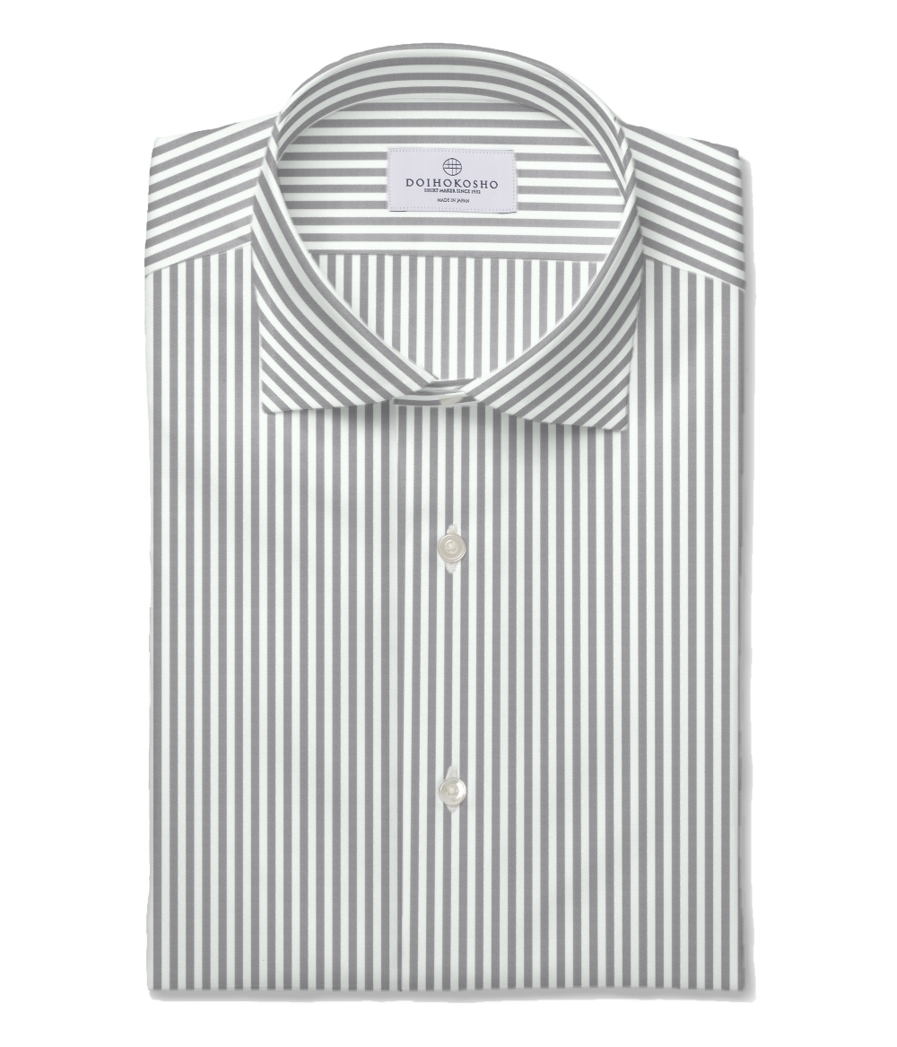 【Royal Caribbean SILVER】100/2 グレー サテン ストライプ ドレスシャツ