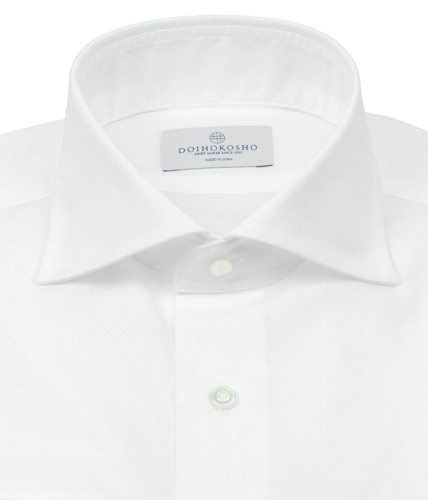 【The Royal Caribbean Cotton】100/2 ホワイト オックス 無地 ホリゾンタルワイドカラーシャツ（Darts｜スリムフィット）