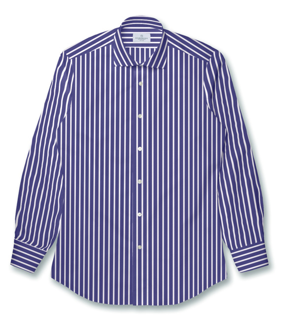 【Royal Caribbean SILVER】ネイビー ブロード ストライプ ドレスシャツ（Easy Order）