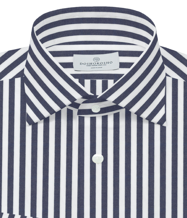 【The Royal Caribbean Cotton】100/2 ネイビー ブロード ストライプ ワイドカラーシャツ（Classic｜クラシックフィット）