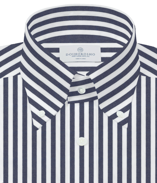 【The Royal Caribbean Cotton】100/2 ネイビー ブロード ストライプ ボタンダウンカラーシャツ（Classic｜クラシックフィット）