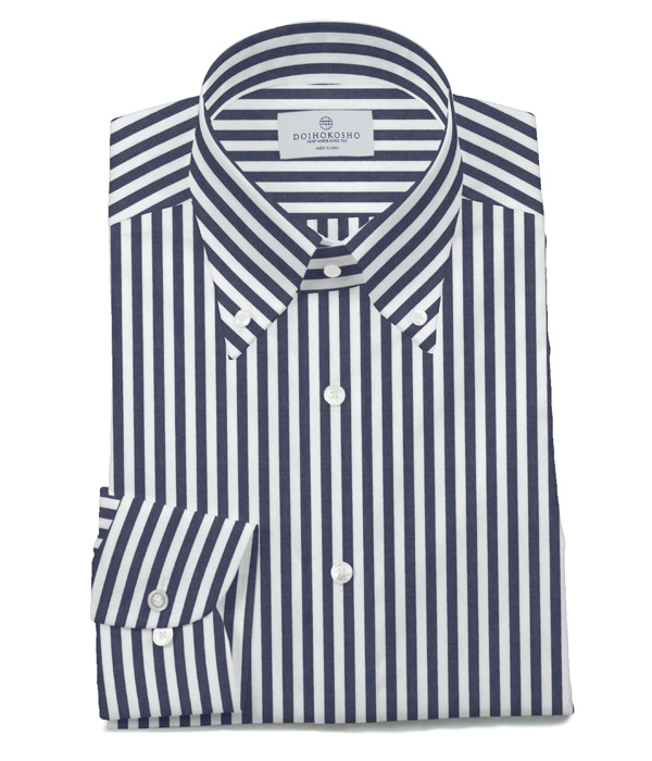 【The Royal Caribbean Cotton】100/2 ネイビー ブロード ストライプ ボタンダウンカラーシャツ（Classic｜クラシックフィット）