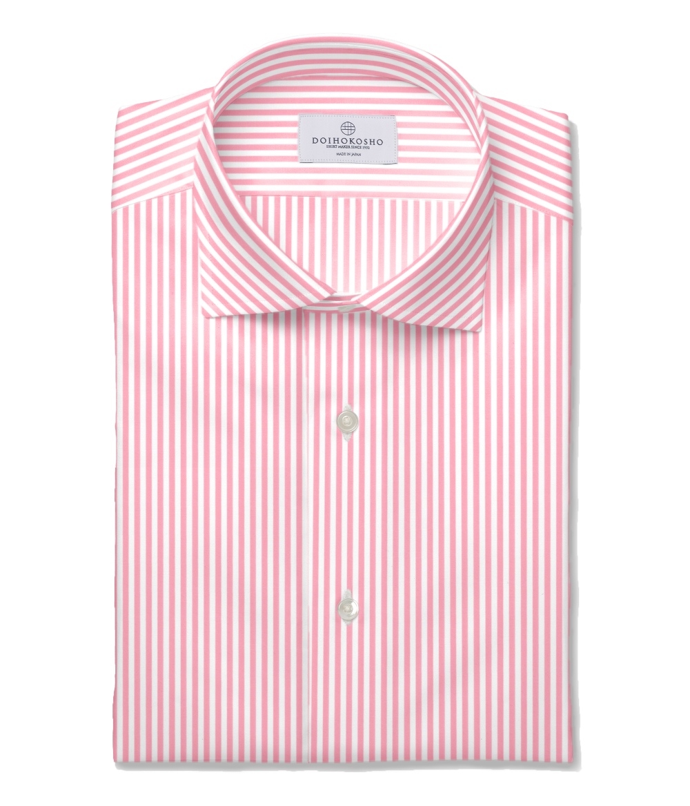 【Royal Caribbean GOLD】120/2 ピンク ブロード ストライプ ドレスシャツ