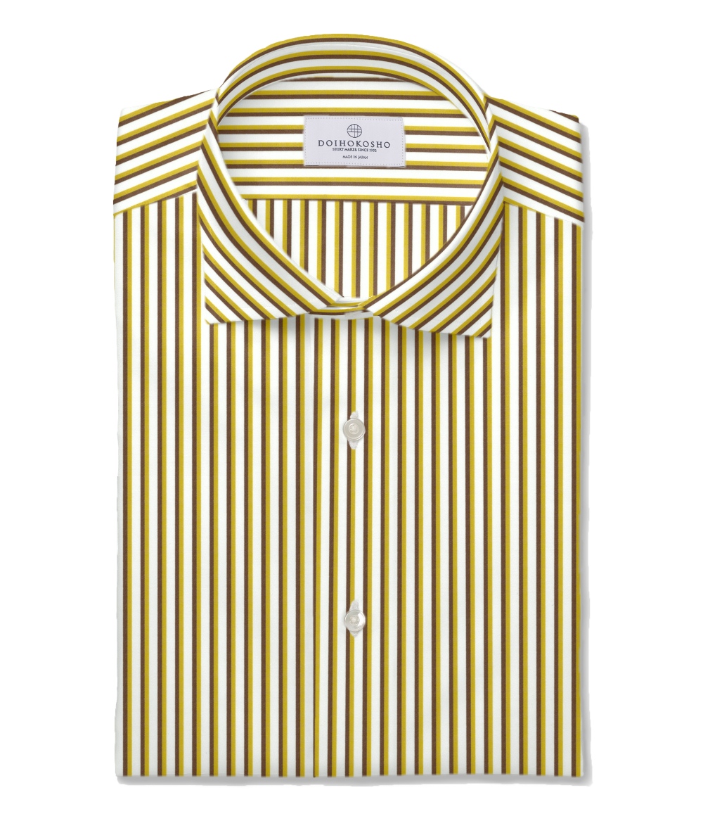 【Royal Caribbean GOLD】マスタード×ブラウン オルタネイトストライプ ドレスシャツ