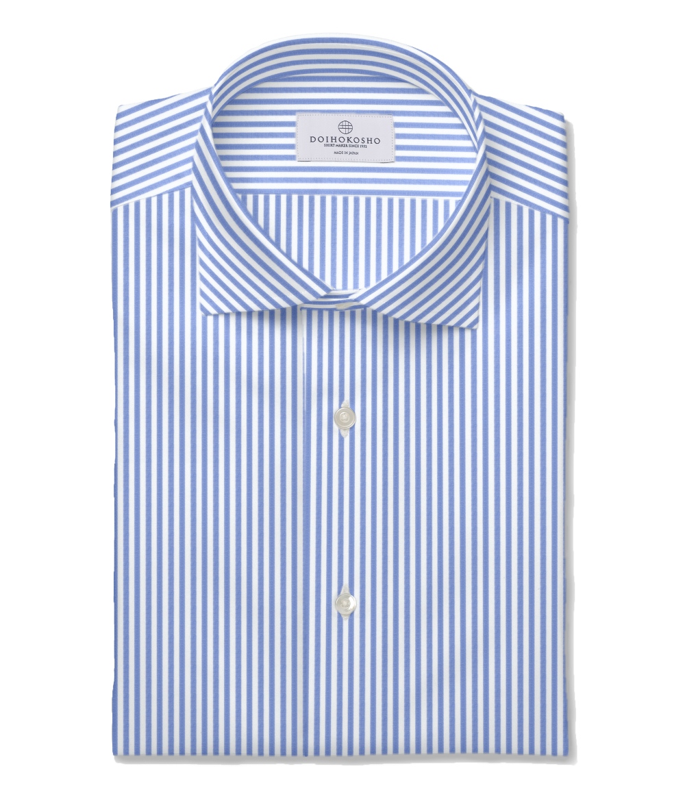 【Royal Caribbean GOLD】120/2 綿麻 ブルー ブロード ストライプ ドレスシャツ