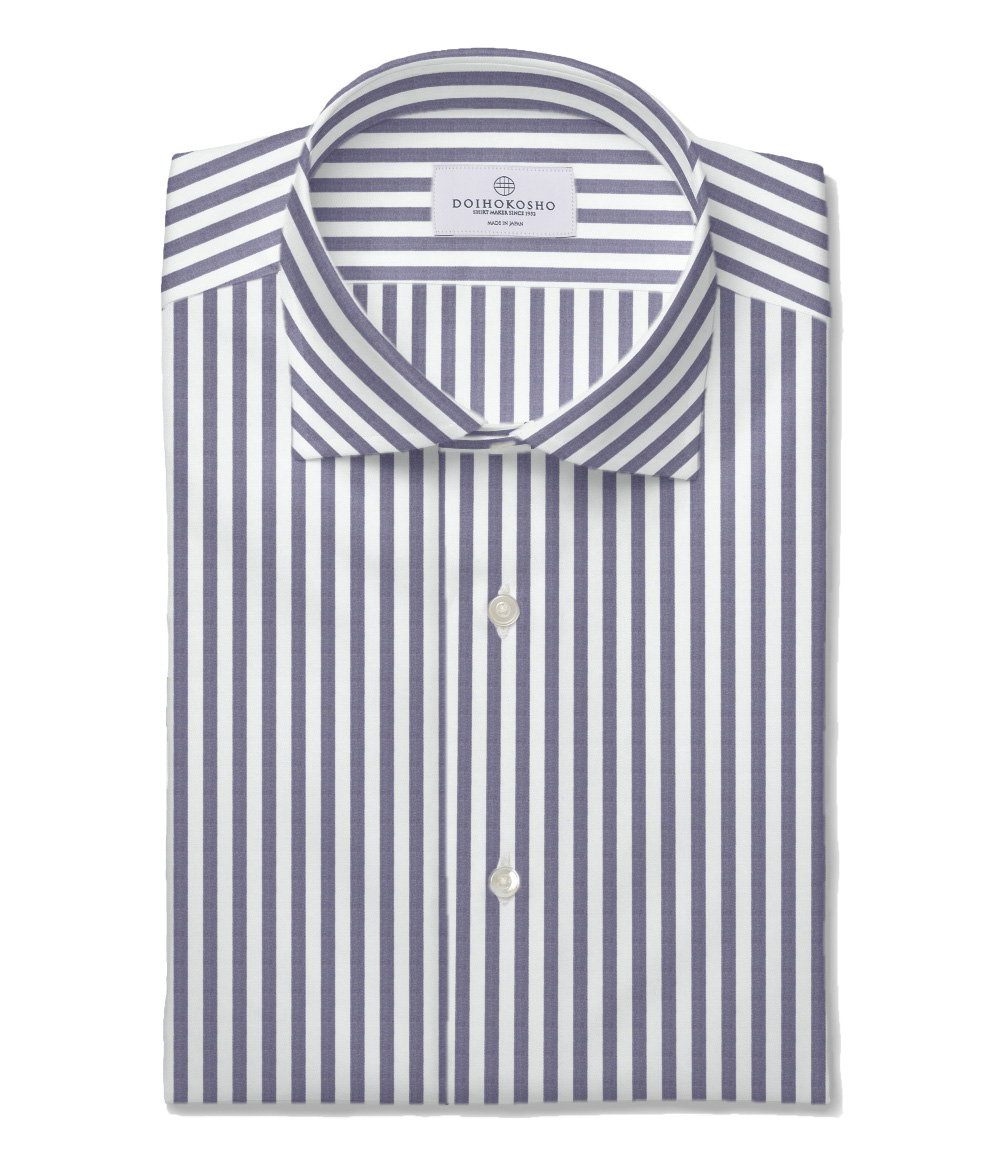 【AMERICAN SEA ISLAND COTTON】ネイビー ブロード ストライプ ドレスシャツ