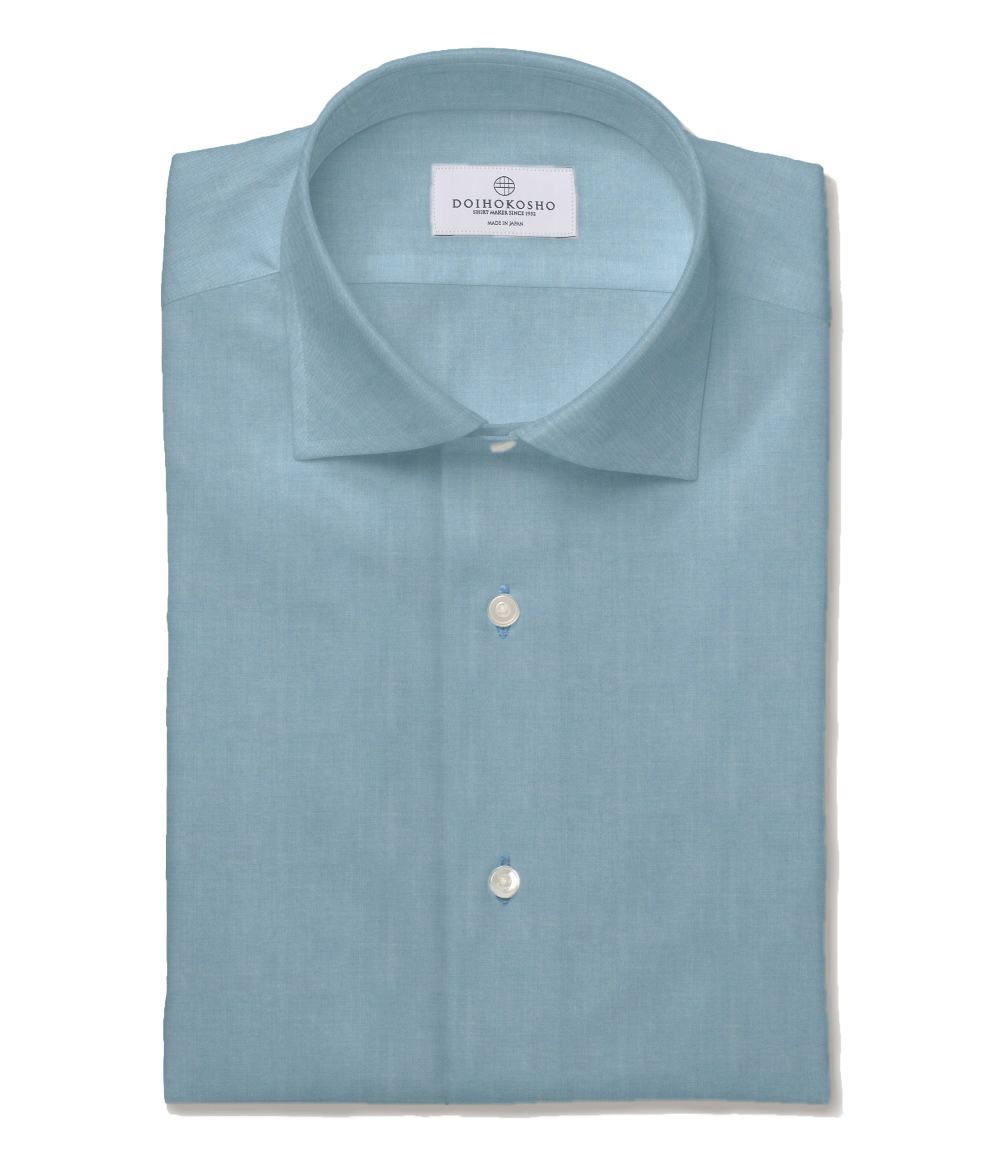 【AMERICAN SEA ISLAND COTTON】ブルー シャンブレー 無地 ドレスシャツ