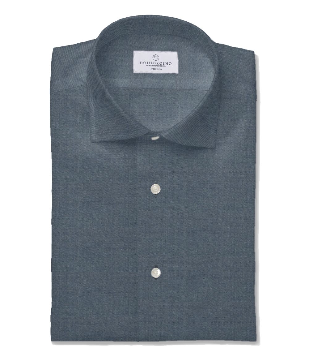 【AMERICAN SEA ISLAND COTTON】ネイビー シャンブレー 無地 ドレスシャツ
