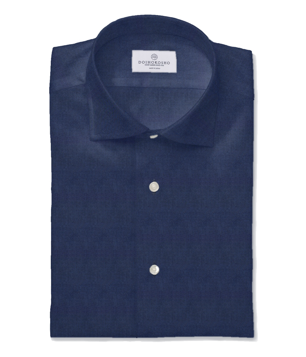 【AMERICAN SEA ISLAND COTTON】ネイビー オックス 無地 ドレスシャツ