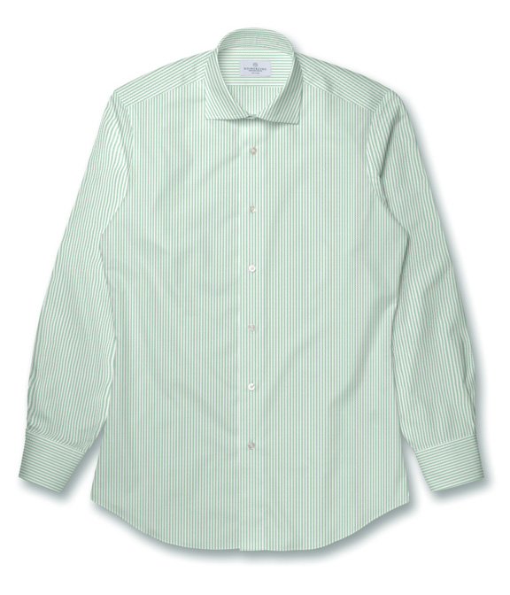 【AMERICAN SEA ISLAND COTTON】グリーン オックス ストライプ ドレスシャツ（Made to Measure）