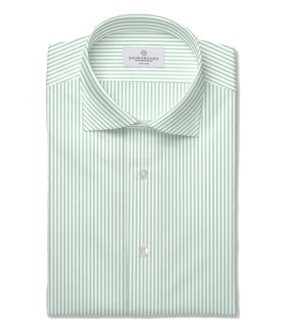 【AMERICAN SEA ISLAND COTTON】グリーン オックス ストライプ ドレスシャツ（Made to Measure）