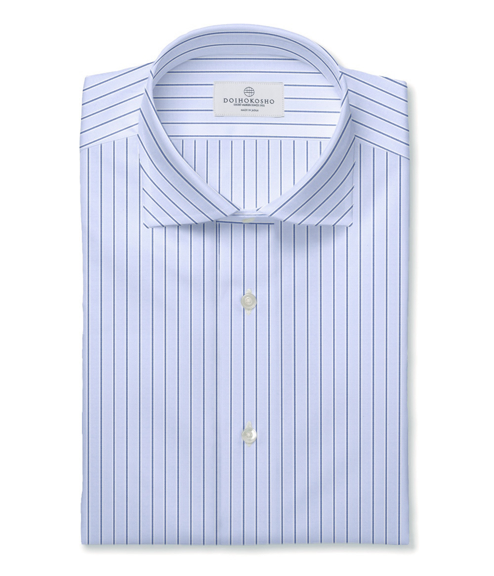 【AMERICAN SEA ISLAND COTTON】 ブルー ストライプ 無地 ドレスシャツ（Made to Measure）