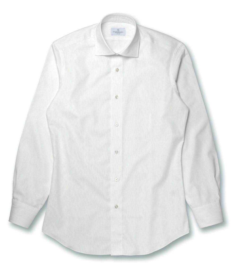 【ALBINI Linen】ホワイト リネン 無地 ドレスシャツ