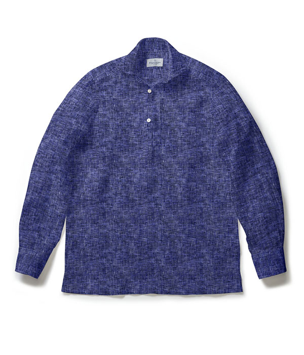 オリアン/VINTAGESLIMFITリネンシャツボタニカルブルー/420871 ALBINI Linen】ネイビー リネン カプリシャツ（Easy Order/襟