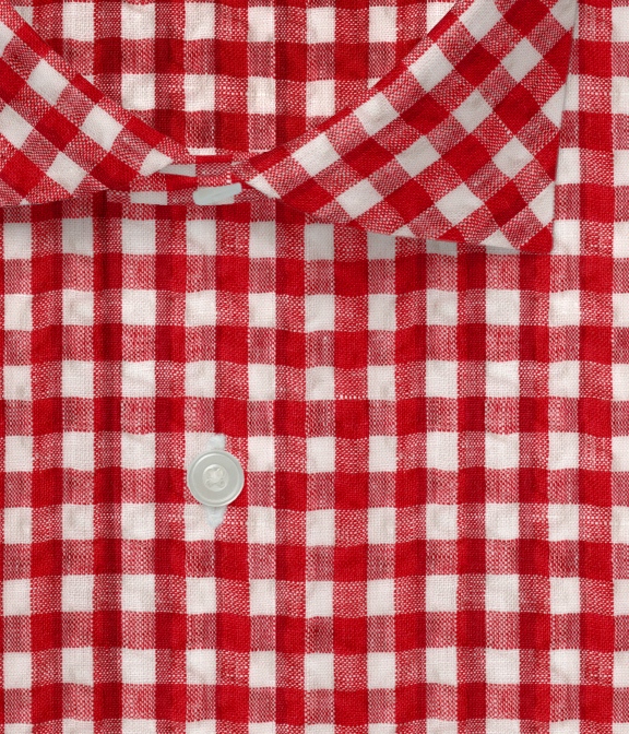 【ALBINI Linen】レッド チェック リネンサッカー  ドレスシャツ（Easy Order）