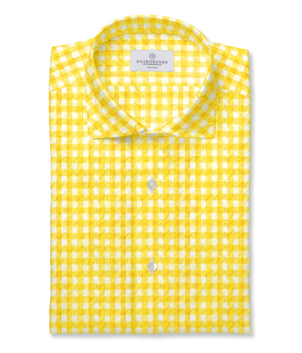 【ALBINI Linen】イエロー チェック リネンサッカー  ドレスシャツ（Made to Measure）