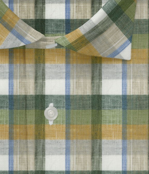 【ALBINI Linen】グリーン×オレンジ マドラス リネン ドレスシャツ（Made to Measure）