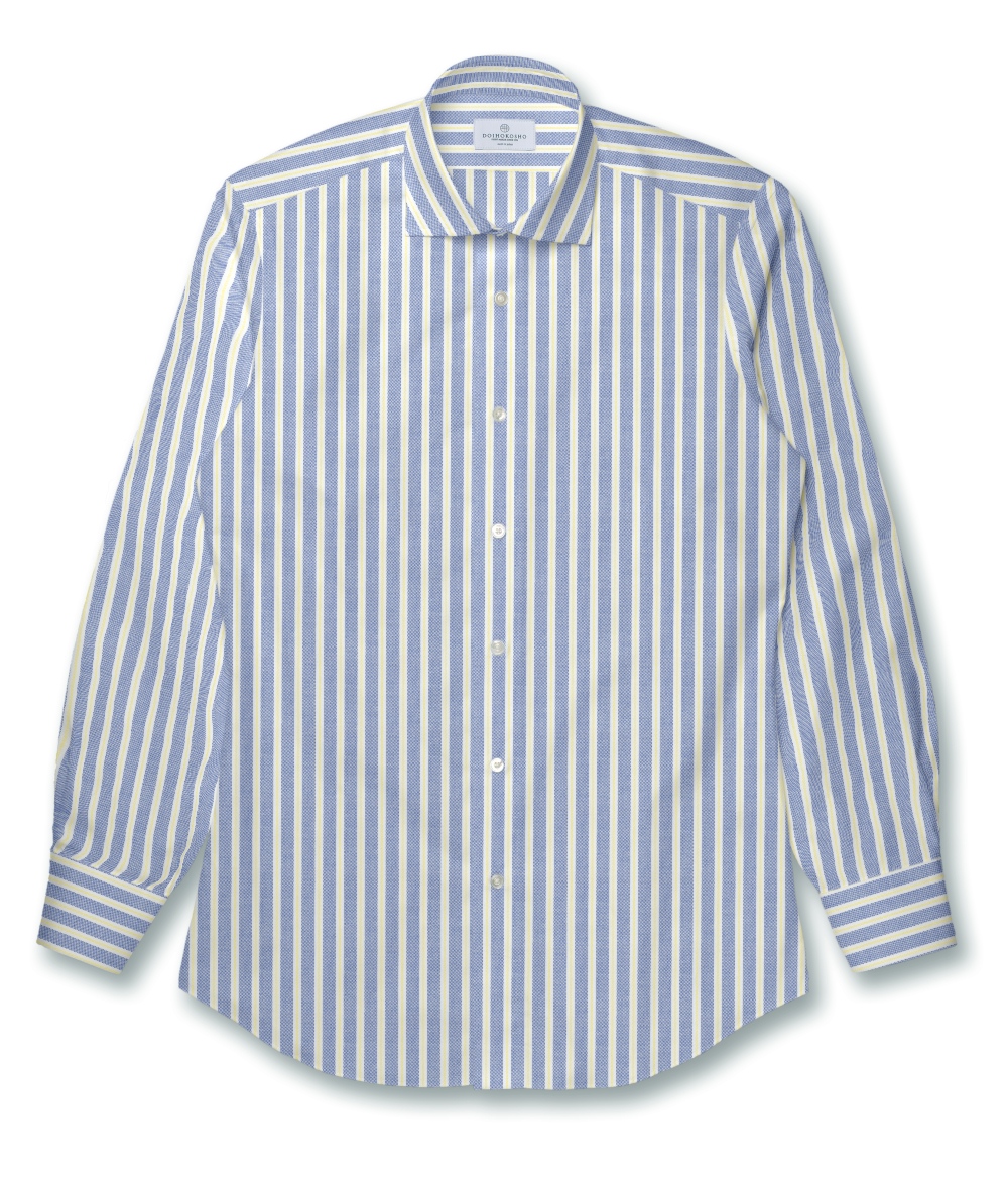 【SIDOGRAS】イエロー×ブルー オックス ストライプ ドレスシャツ