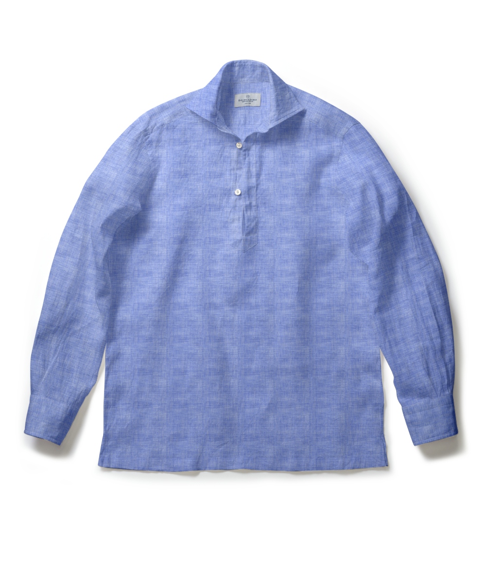 【ALBINI Linen】サックス リネン 無地 カプリシャツ