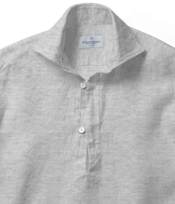【ALBINI Linen】グレー リネン 無地 カプリシャツ