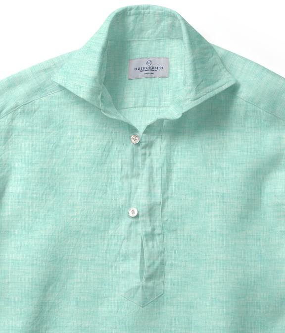 【ALBINI Linen】グリーン リネン 無地 カプリシャツ