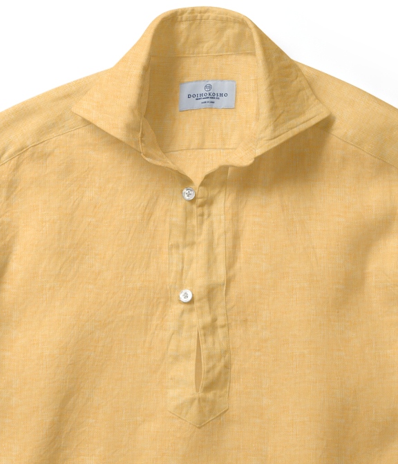【ALBINI Linen】オレンジ リネン 無地 カプリシャツ