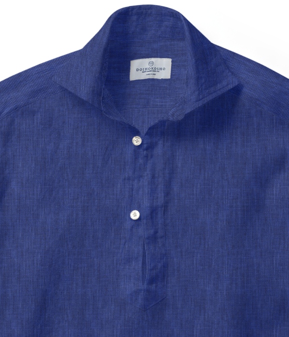 【ALBINI Linen】ネイビー リネン 無地 カプリシャツ
